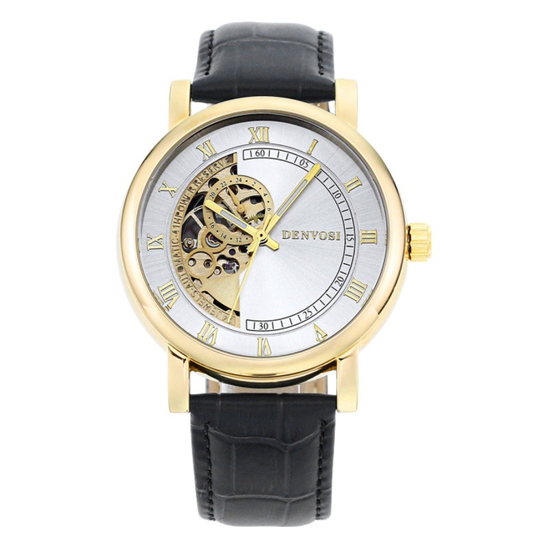 Reloj mecánico automático para hombres de Danfu reloj de cuero de negocios impermeable hueco TikTok entrega de una pieza