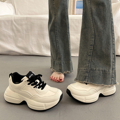 百搭厚底老爹鞋女小個子增高2025新款春秋白色休閒運動阿甘鞋
