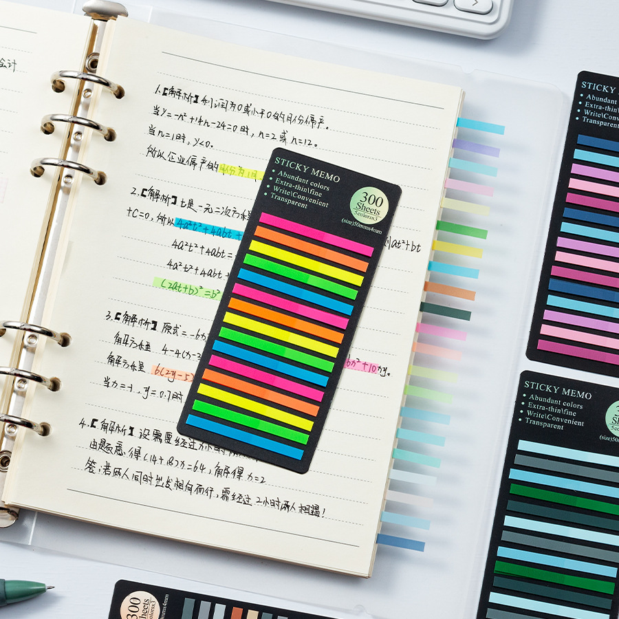 Glare susurro pastillas transparentes muy delgadas etiquetas de índice largas 300 etiquetas de índice de color fluorescente PET impermeable