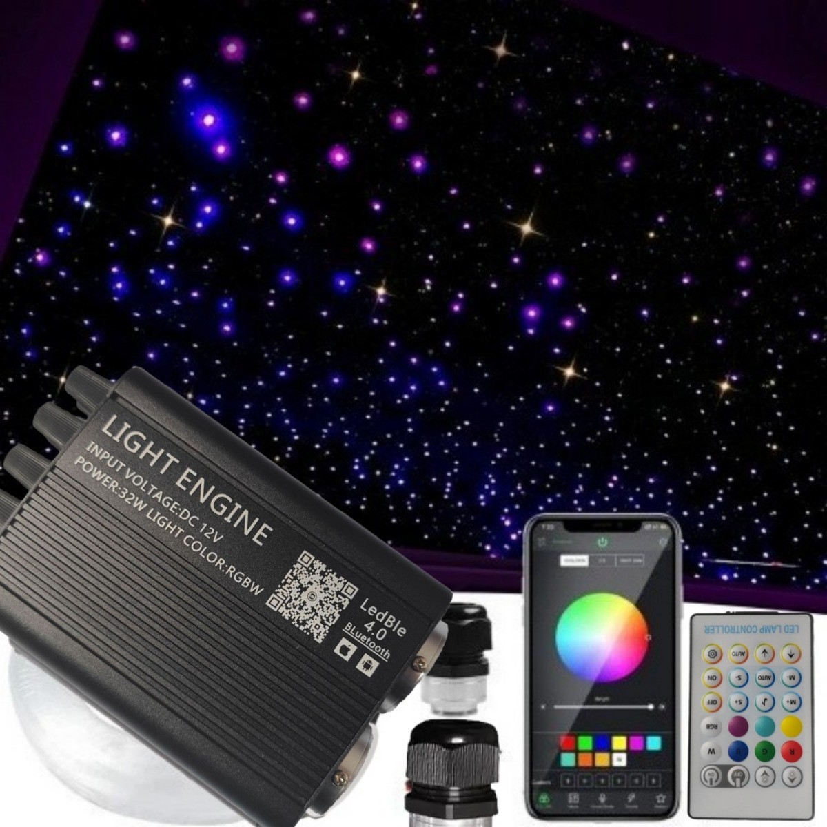 220v national standard light source machine, colorful remote control, 0.75mm*2m fiber optic cable, home interior ceiling colorful starry sky effect
