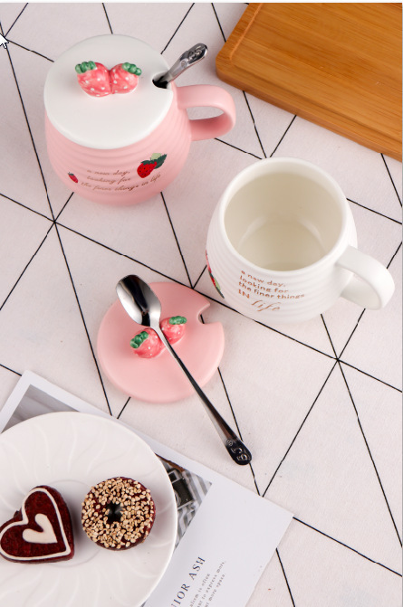 Hengbang Ceramic Love Glass Cup Coffee Cup Couple Cup Office Home Leisure Bar with Ceramic Powder Heart Cover