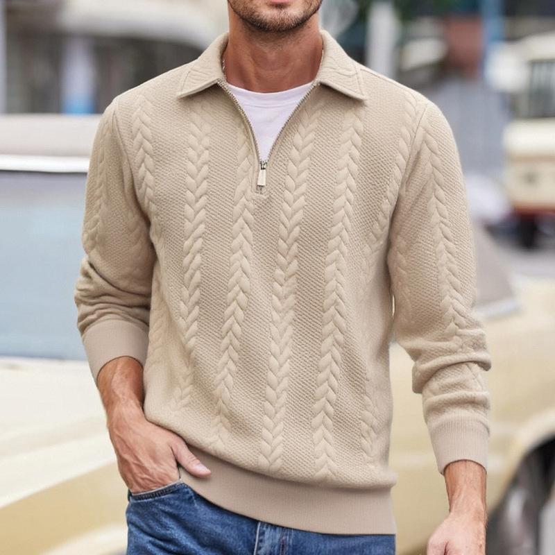 Autumn and Winter Sweatshirt New Style Pullover Half-Zip Jacquard Lapel Sweatshirt Casual Men's Polo Shirt