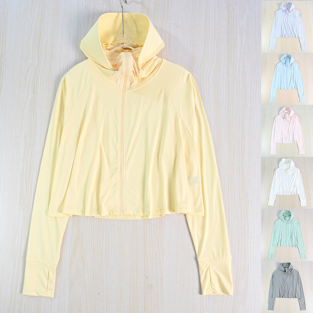 Siqi Women's Clothing 267/02 Outdoor Cycling Cool Elastic Hooded Loose Raglan Finger Long Sleeve Sun Protection Jacket