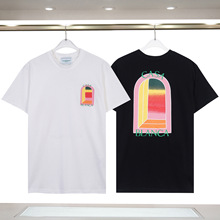 外贸卡萨布兰卡潮牌彩虹之门字母logo印花casa个性短袖T恤站西批
