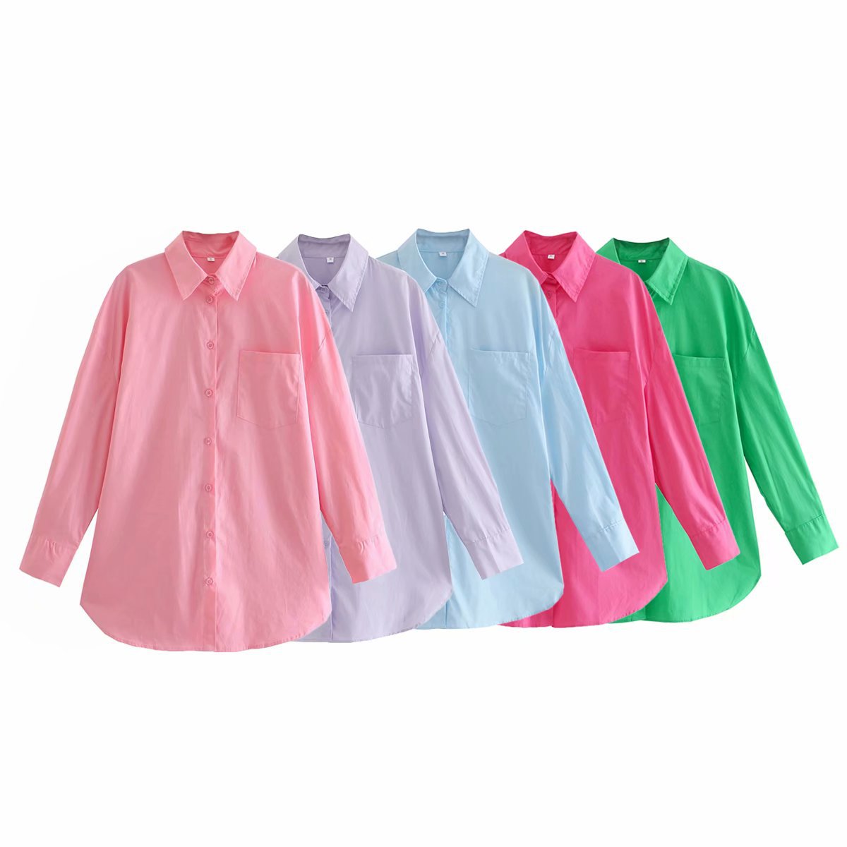 196g Weight Long Sleeve Sleeve Length Single Breasted Placket Type Regular Sleeve Sleeve Type Cotton Blend, Polyester Fabric Type Wholesale Women'S Fashion Solid Color Long Sleeve Blouses