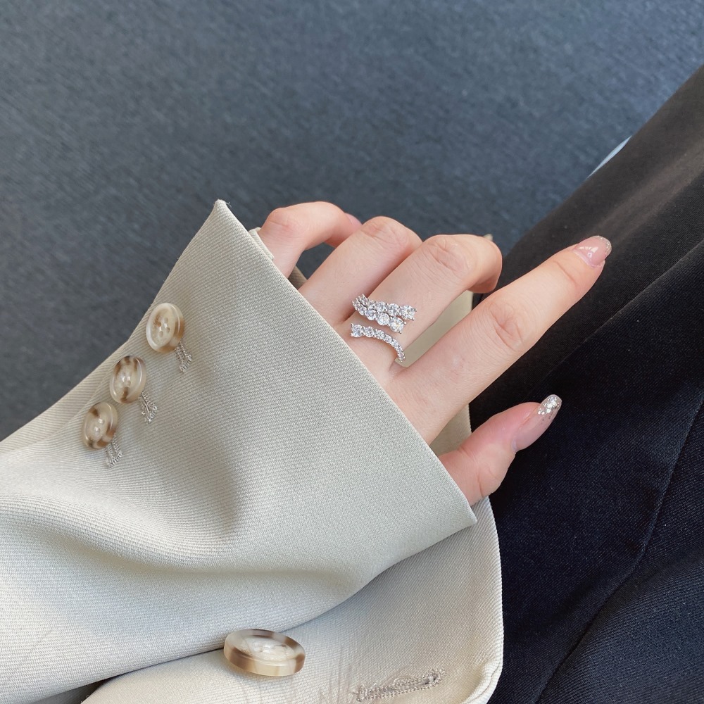 Luxurious Geometric Sterling Silver Plating Zircon Open Ring