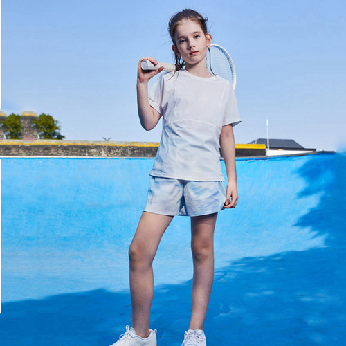 Summer lightweight printed patchwork mid-to-high waist kids' sports tennis shorts—perfect for running, fitness, and yoga; quick-drying and breathable.