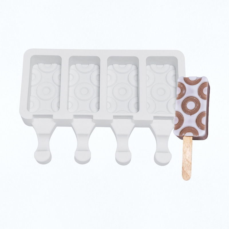 Sanxin 4 piezas patrón redondo helado molde de silicona molde hogar paleta con tapa de silicona para niños herramienta abrasiva de grado alimenticio