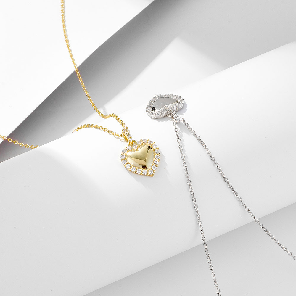 Collar de plata esterlina de circón en forma de corazón de Europa y América ins diseño de nicho femenino Luz de lujo de moda de cercanías COLLAR COLGANTE de alta calidad