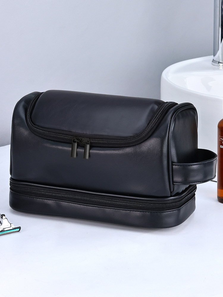 Bolsa de almacenamiento portátil con gancho, bolsa de aseo cosmética simple de negocios para hombre portátil de viaje de cuero de pupilo, bolsa de cosméticos