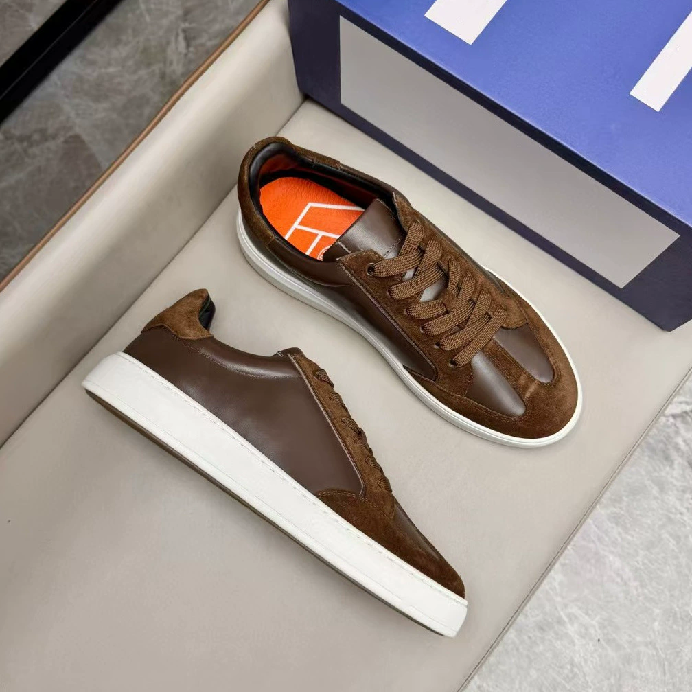 Мужские повседневные кеды на шнуровке из матовой телячьей кожи с клетчатой строчкой, мягкие кроссовки, весна-осень 2025, новинка