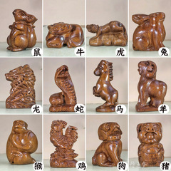 Tiger Wood 12 Zodiac Animal Figurine Car Creative Twelve Zodiac Wood Carving Decor Home Decor Gift
