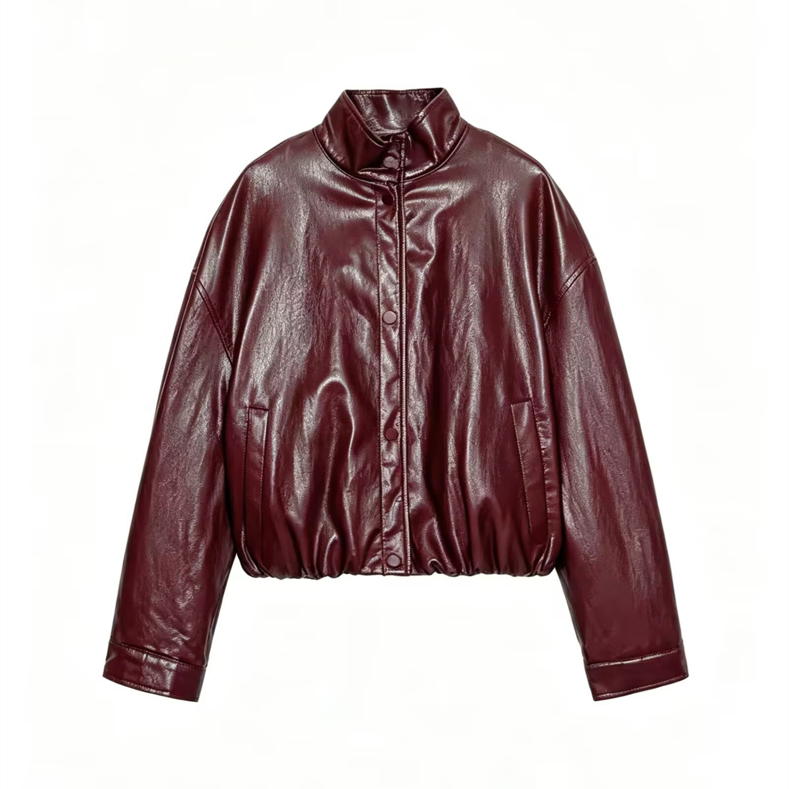 2026 Autumn/Winter New Women's Export Clothing - European and American Style Loose-fitting High-neck Cotton-lined Faux Leather Bomber Jacket 6318250