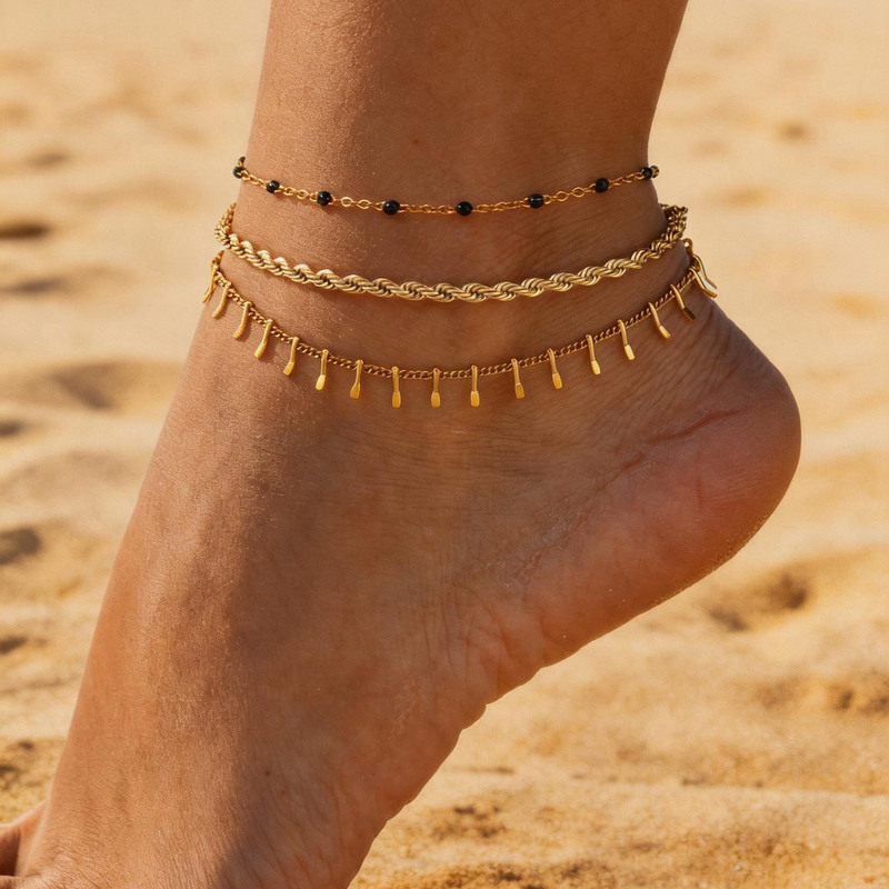 Women's Stainless Steel Twist Chain Anklet Gold Color Resin Bead Foot Jewelry Bohemian Summer Vacation Style Women's Stainless Steel Twist Chain Anklet Gold Color Resin Bead Foot Jewelry Bohemian Summer Vacation Style