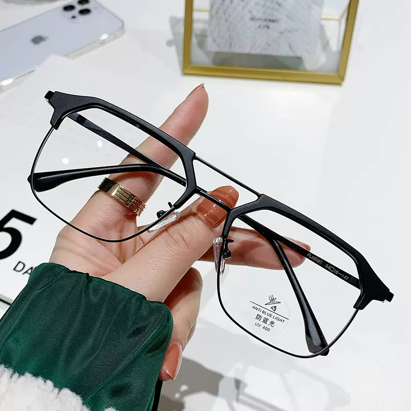 时尚新款双梁眼镜防蓝光变色防紫外线平光镜配近视眼镜框架68087