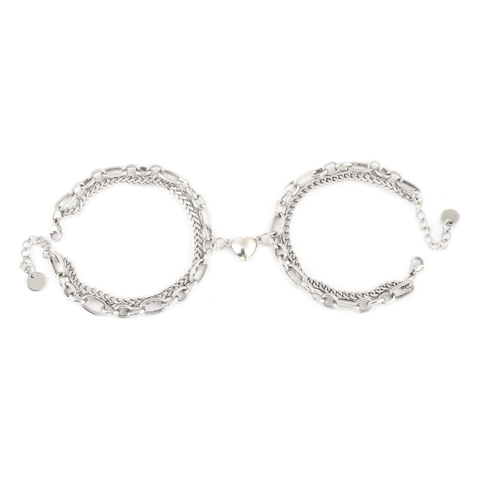 INS Style Heart Shape Stainless Steel Bracelets 2 Pieces