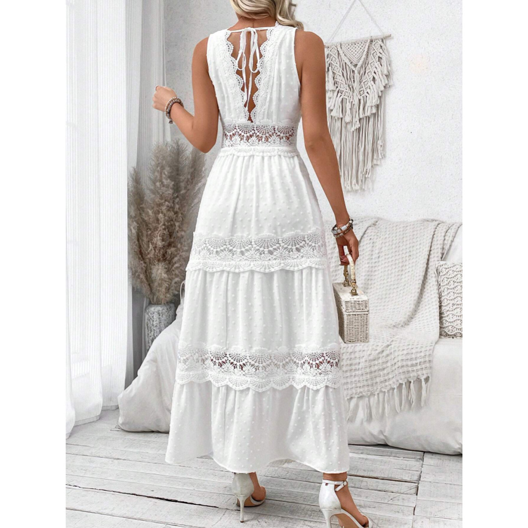 Women's Lace Trimmed V Neck Sleeveless Dress Summer New Arrivals_ecoleips.com