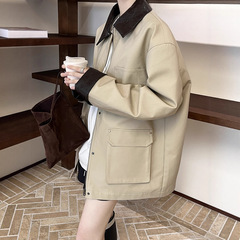 初打十三行秋新款卡其色风衣外套复古撞色拼接中长款夹克女WTA663