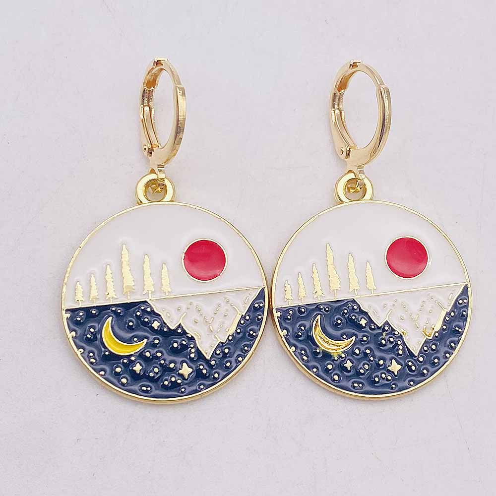 11g Weight Copper Ear Needle Material Drop Earrings Classification 1 Pair Quantity Daily, Street Occasion Alloy Material Building, Landscape Pattern Women's Gender Enamel Design Simple Style Style 1 Pair Simple Style Building Landscape Enamel Arylic Alloy Drop Earrings 6