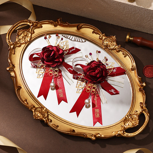 New wedding high-end corsage groom bride father mother bridesmaid best man Chinese wedding brooch brooch wholesale