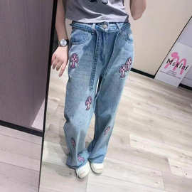 25秋季新款小众设计时髦复古重工满钻牛仔阔腿裤女款显瘦时尚阔腿