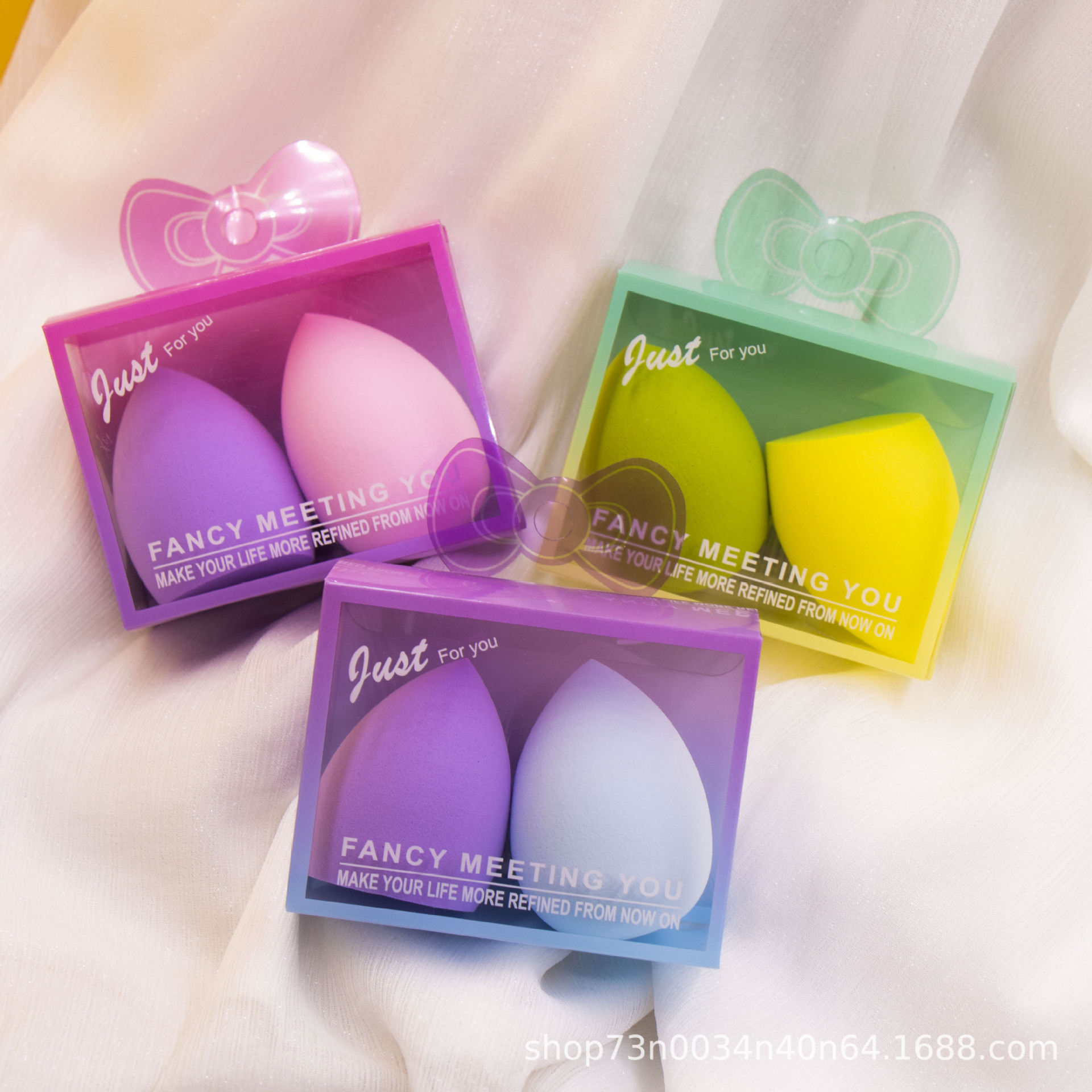 Juego de esponjas de maquillaje en caja de PVC, en stock, para envío transfronterizo, esponjas de maquillaje que no absorben polvo, esponjas de maquillaje en forma de calabaza y de lágrima.