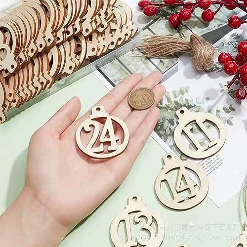 24 цифры, деревянный кулон, рождественский обратный отсчет, цифровой адвент-календарь, поделки, деревянные украшения, подарок на Рождественскую елку