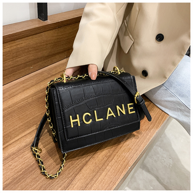 Letters Stone Pattern Chain Shoulder Bag 2021 New Wave Korean Style Fashion Messenger Small Square Bag display picture 1