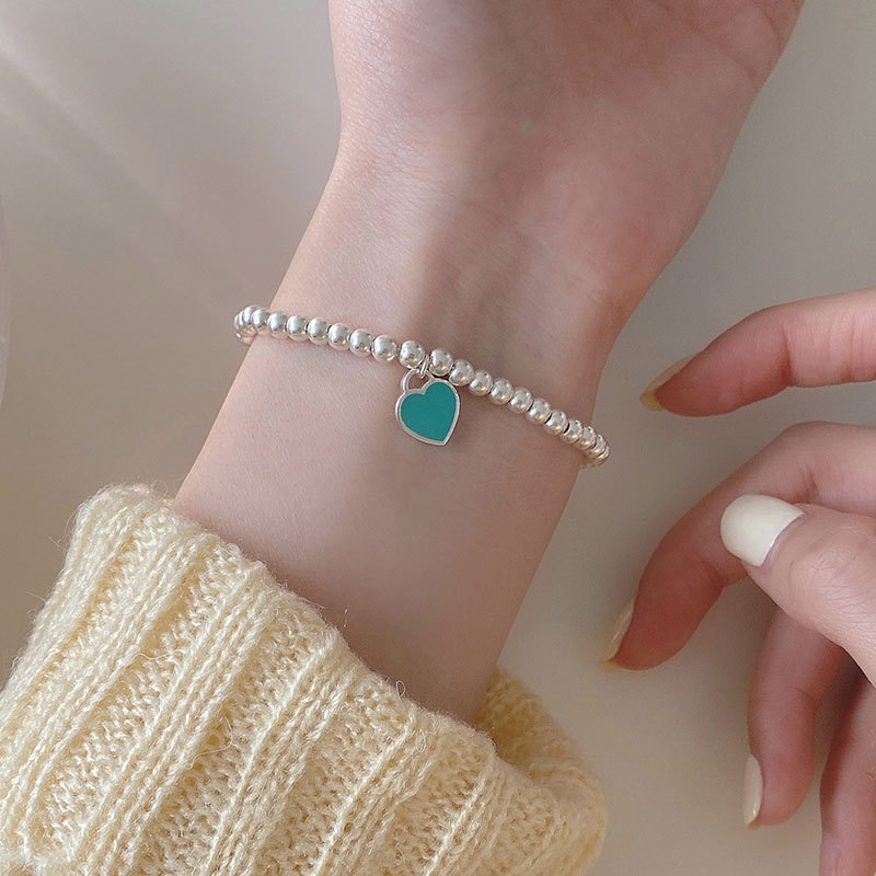 925 sterling silver Blue Love bracelet classic drop oil silver bead chain girlfriends bracelet versatile fashion silver 6785L 925 sterling silver Blue Love bracelet classic drop oil silver bead chain girlfriends bracelet versatile fashion silver 6785L