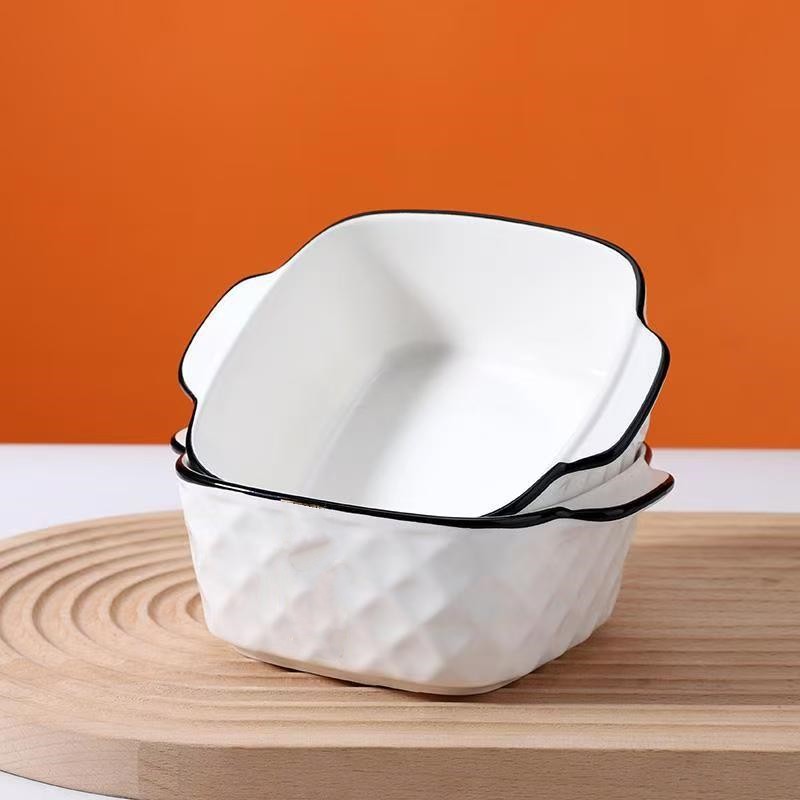 北欧创意玫瑰钻石双耳碗小碗家用早餐碗水果碗盛汤碗釉下彩微波炉