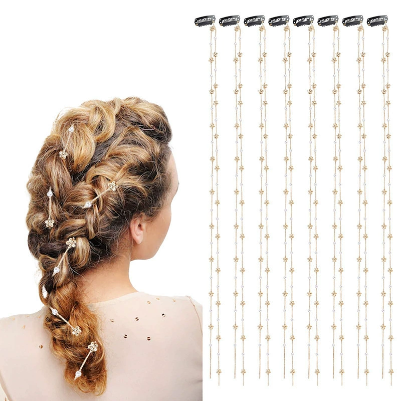 Заколка-цепочка для волос с цветочным жемчугом, свадебная плетеная цепочка для наращивания волос, золотая цепочка для волос, парик для женщин.