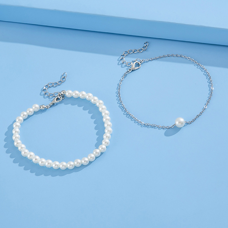 European and American fashion simple double layered pearl anklet two-piece set