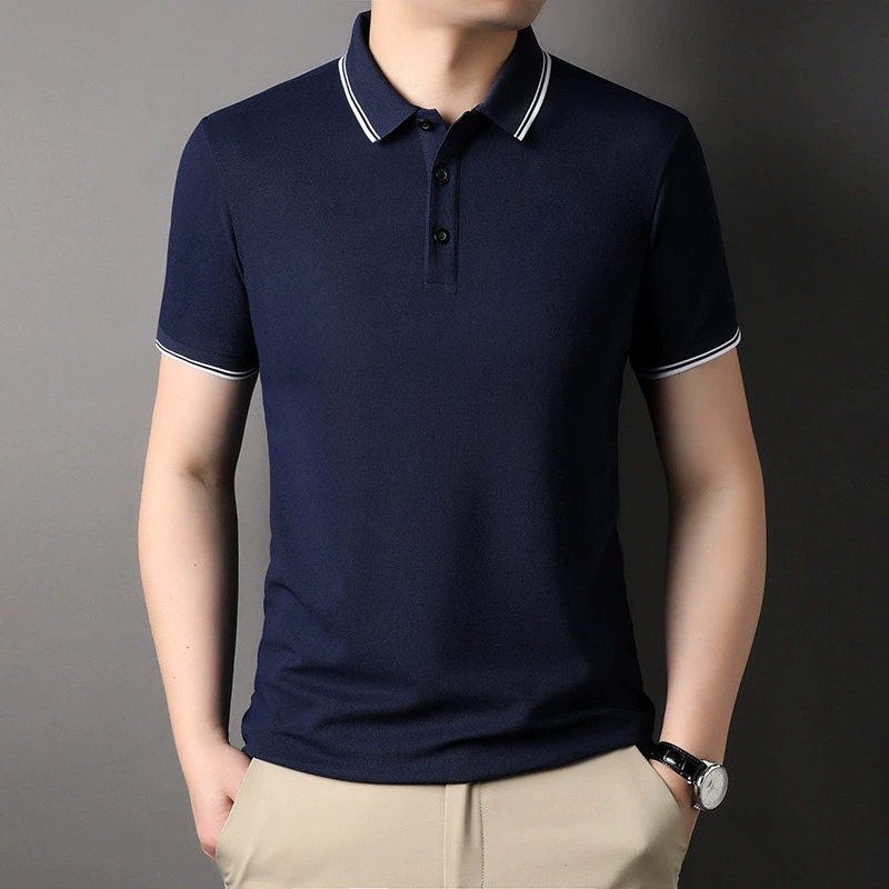 2025 новых летних мужских футболок из чистого шелка-айс, деловой стиль, повседневный, тонкий, короткий рукав, поло, оптом