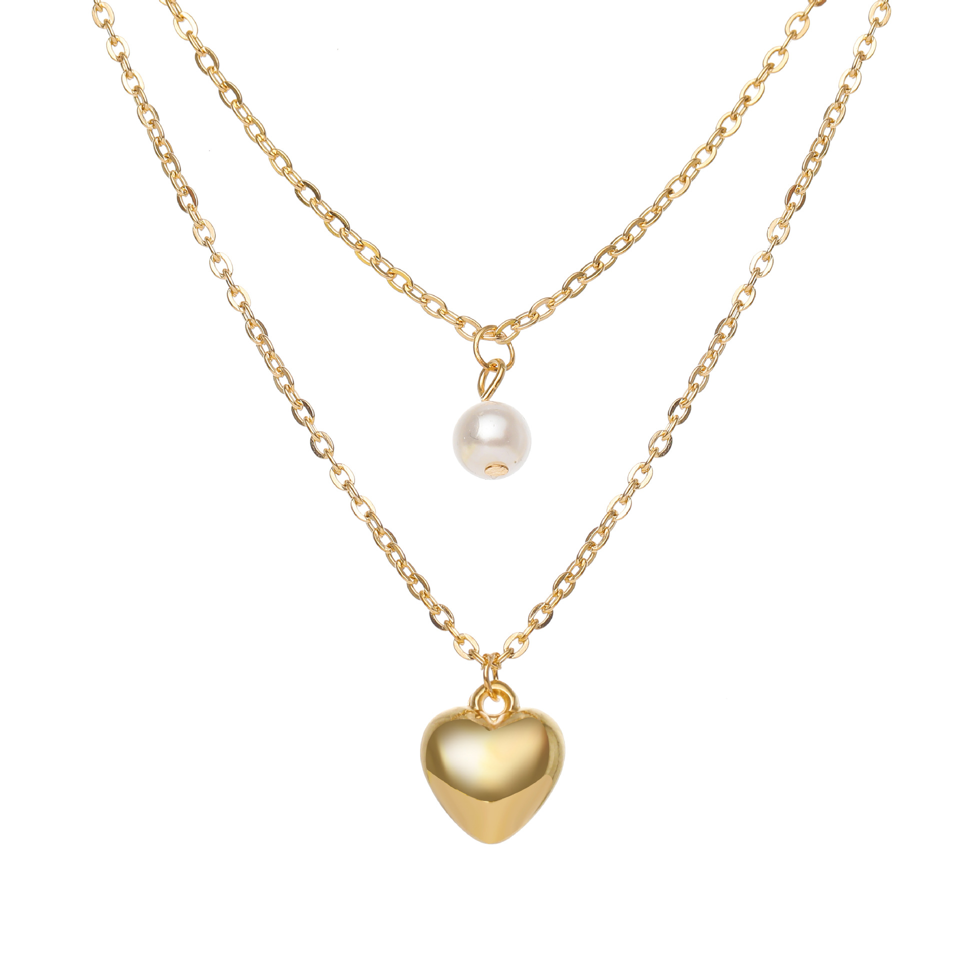 Fashion Heart Shape Alloy Pearl Plating Layered Necklaces