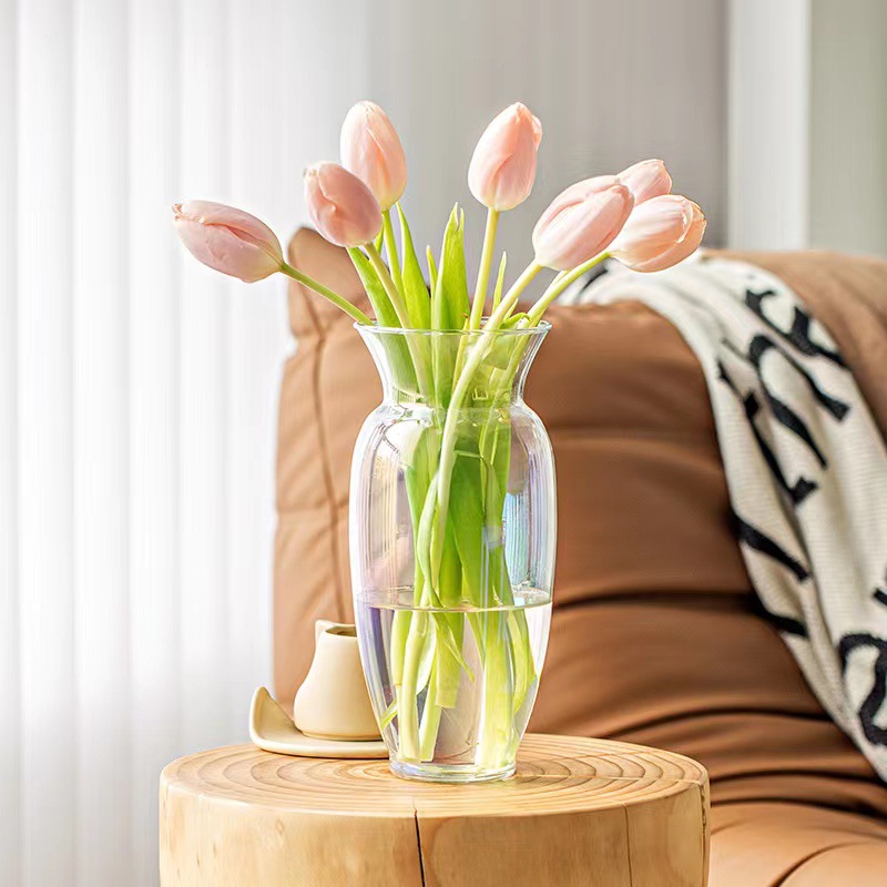 Moderno Estilo nórdico simple florero de vidrio transparente flores acuáticas galvanoplastia florero mesa de comedor modelo decoración de la habitación