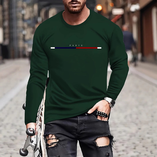 TEMU Autumn Clothing European Size Gradient Retro 3D Digital Printed Men's Long Sleeve Crew Neck Pullover T-Shirt