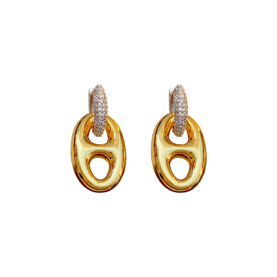 Oro verdadero chapeado nariz de cerdo conjunto de geometría moda europea y americana versátil ligera de lujo pendientes de diamante collar de alta calidad para mujeres