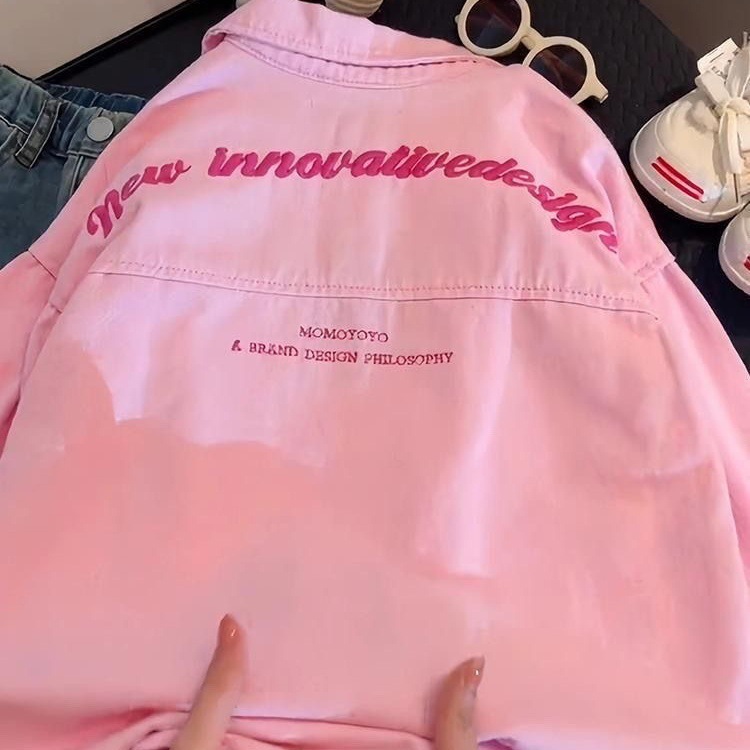 Nueva chaqueta de niña 2026 primavera y otoño estilo extranjero chicas primavera y otoño camisa vaquín rosa para niños Hanfan ropa de moda