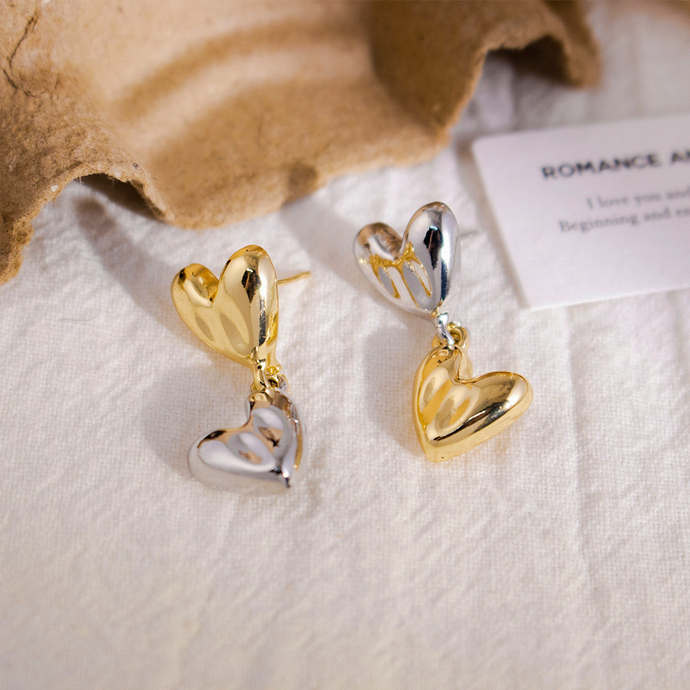 Pendientes de borla de doble amor de moda coreana Diseño personalizado Pendientes de viento frío Temperamento de nicho Pendientes simples y versátiles