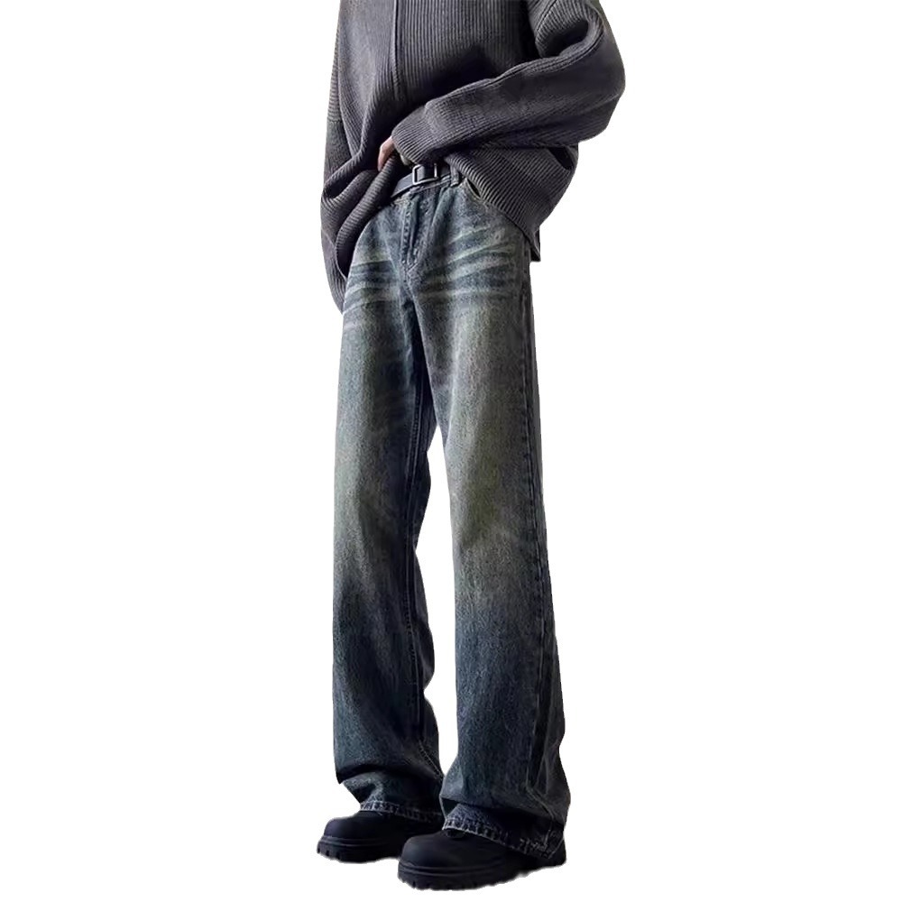 High Street Washed Old Jeans, Men's American Cleanfit Micro Ragged Pants, Trendy Brand Straight Slender and Long Pants_voghion.com