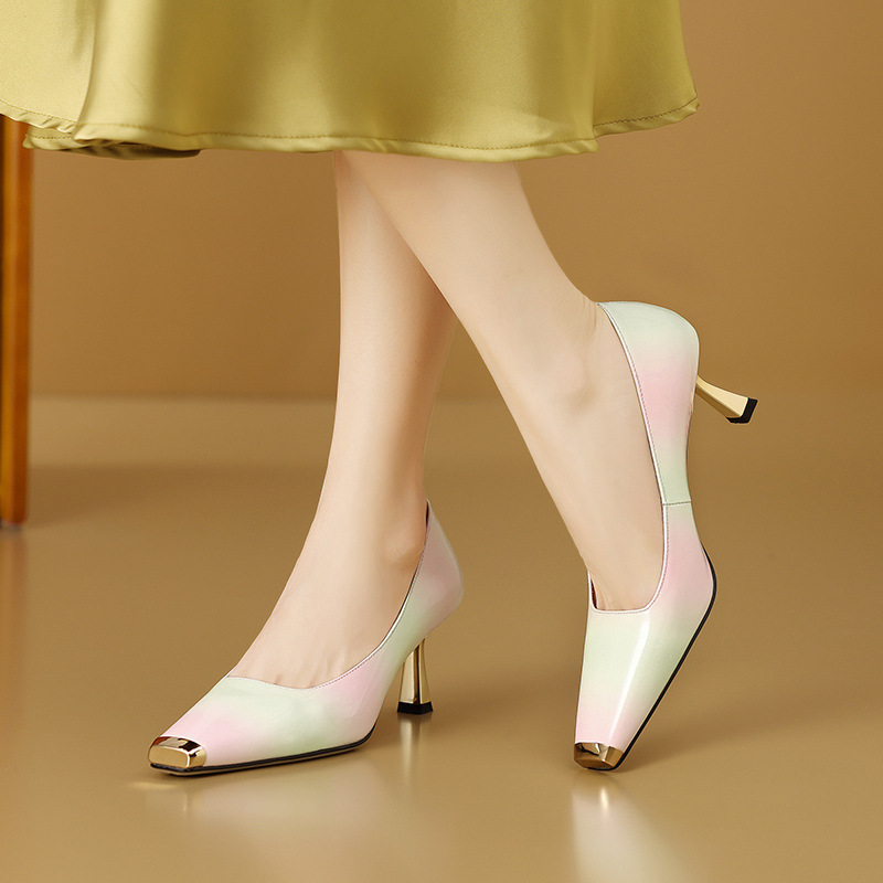 2024 spring and autumn square toe shallow mouth single-layer shoes women's shoes stiletto heel high heels wedding shoes light pink bridesmaid shoes