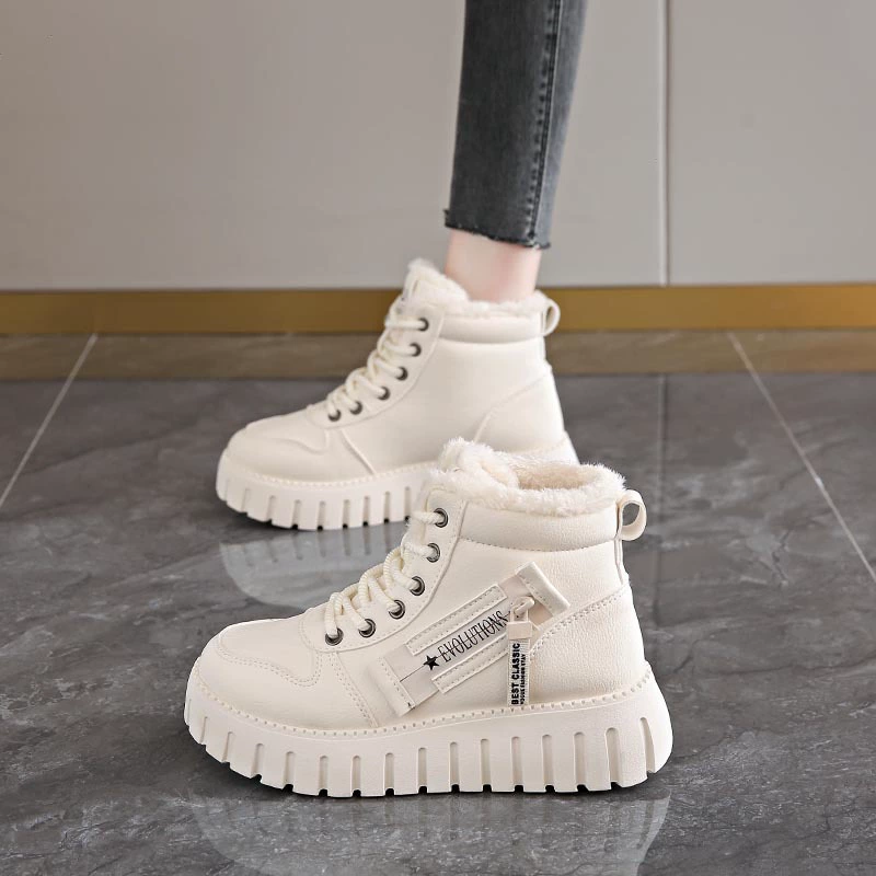 Зимние новые высокие хлопковые женские белые туфли артикул