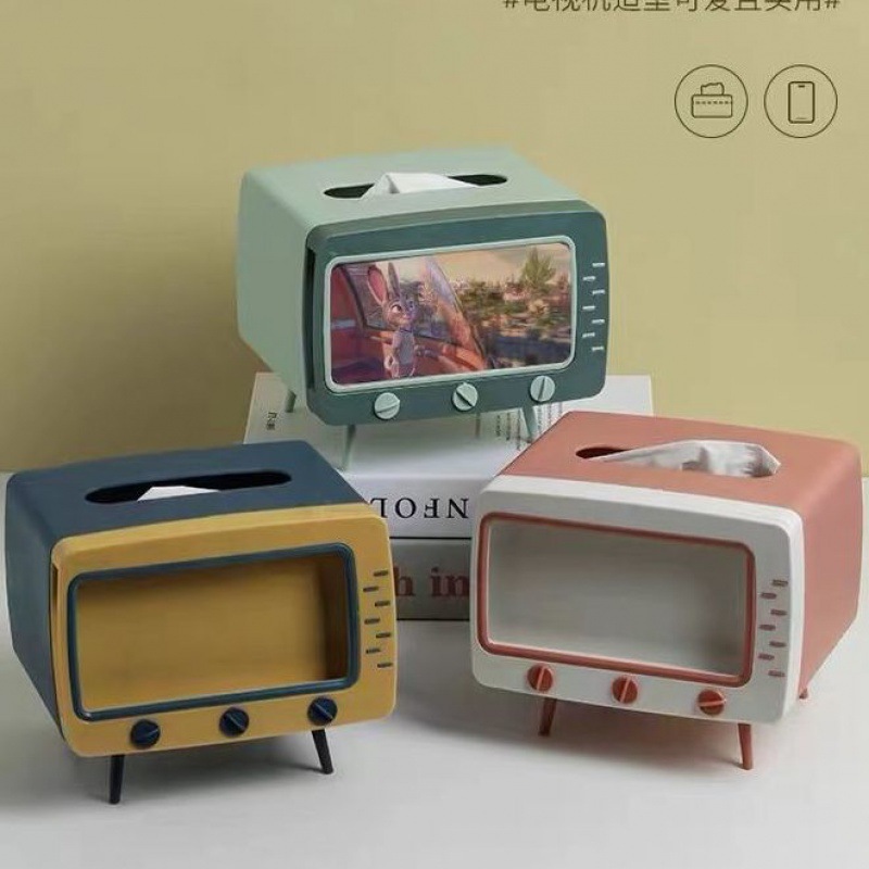 Caja de pañuelos multifuncional caja de pañuelos de escritorio creativa caja de pañuelos retro Internet popular caja de almacenamiento con soporte para teléfono móvil