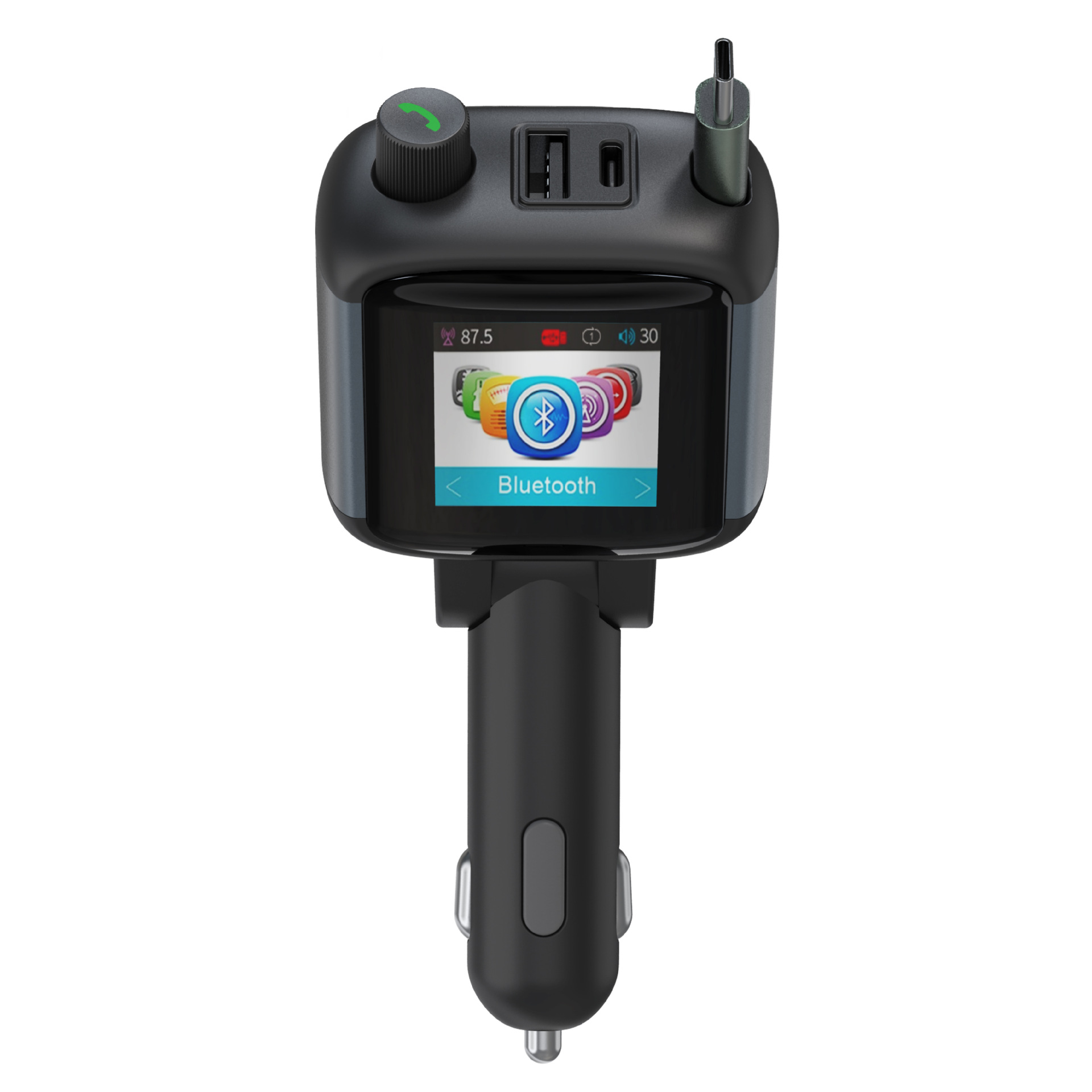 Car-mounted color display screen Bluetooth FM transmitter hands-free calling PD65W fast charging charger MP3 player