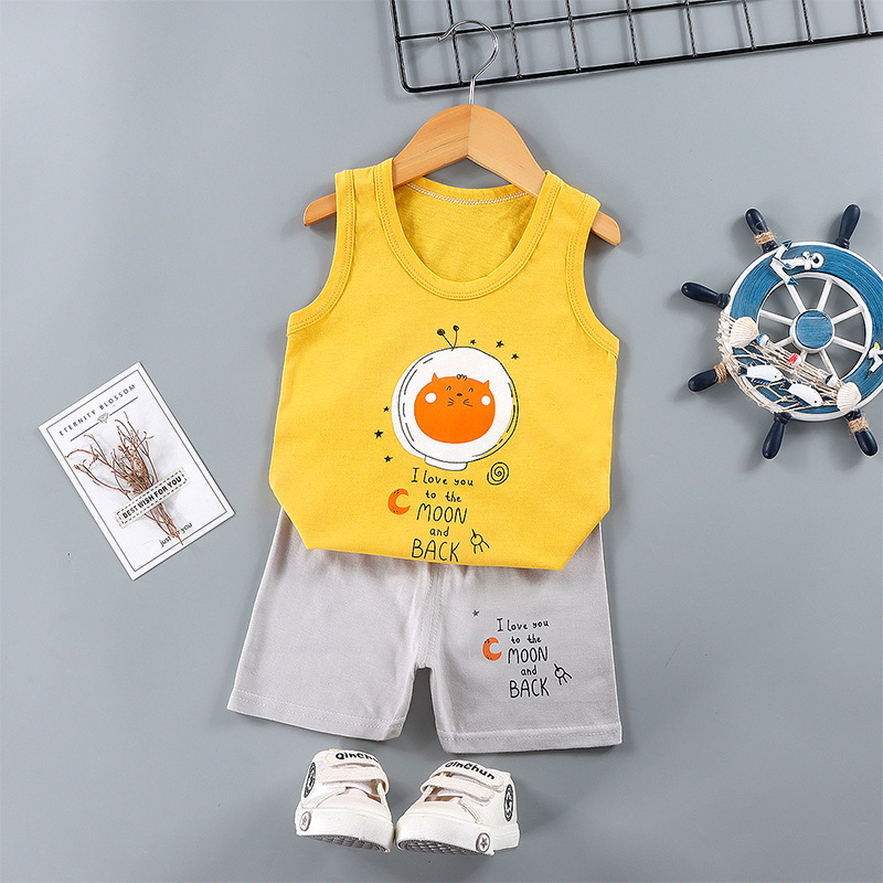 Verano niños chaleco traje de algodón niños pantalones cortos ropa niñas sin mangas estilo coreano Pijamas bebé verano ropa para niños