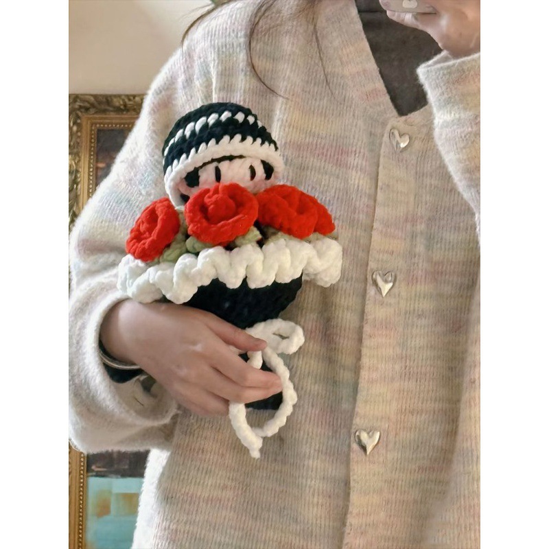 冰条粗毛线钩针超大鹭卓玫瑰花束手工编织diy材料包送女友礼物