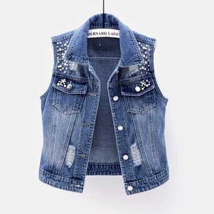 Denim short summer vest, jacket sleevless, slim fit