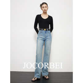 JOCORBEI【四季剧场】经典水洗蓝棉质窄版牛仔裤长腿阔腿裤长裤