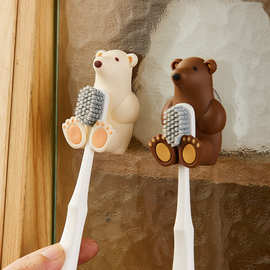 网红小熊牙刷架免打孔PVC吸盘式牙刷架创意可爱北极熊牙刷收纳架