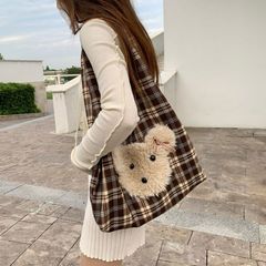 休闲通勤大容量女斜挎包新款格子秋冬季帆布学生单肩包上课托特包